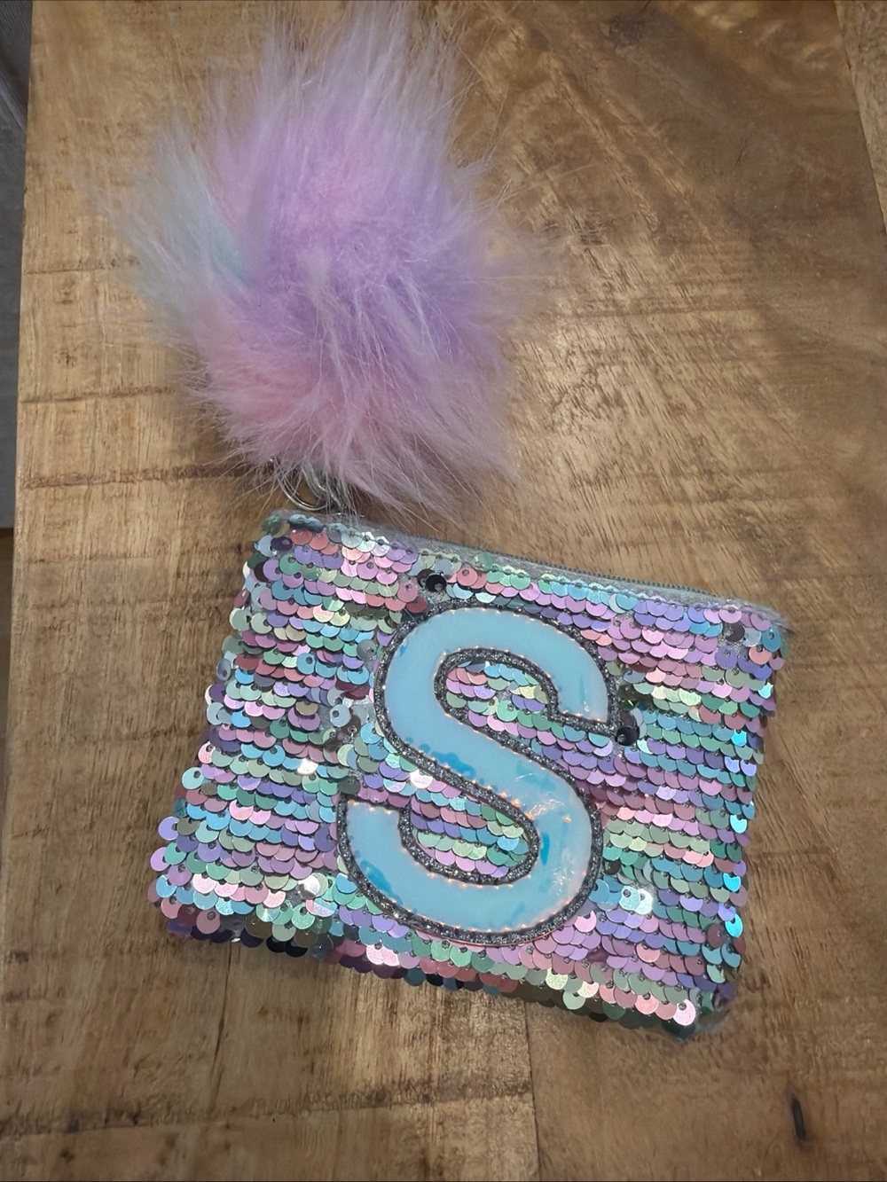 Justice Pastel Sequin Coin Purse with Fluffy Pom Pom